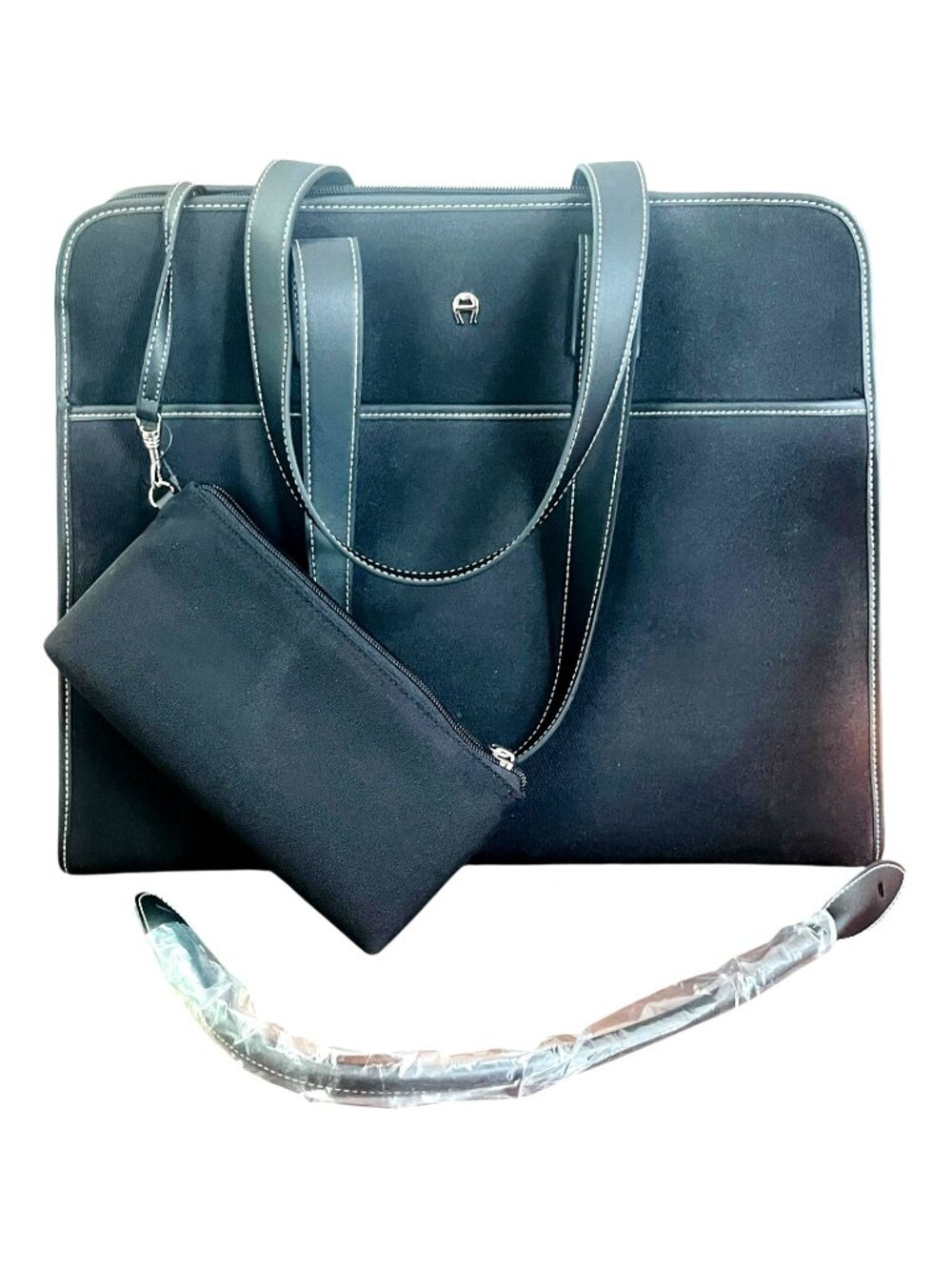Etienne Aigner Large Black Tote - Etienne Aigner QVC BV LRG TOTE + Make Up Bag